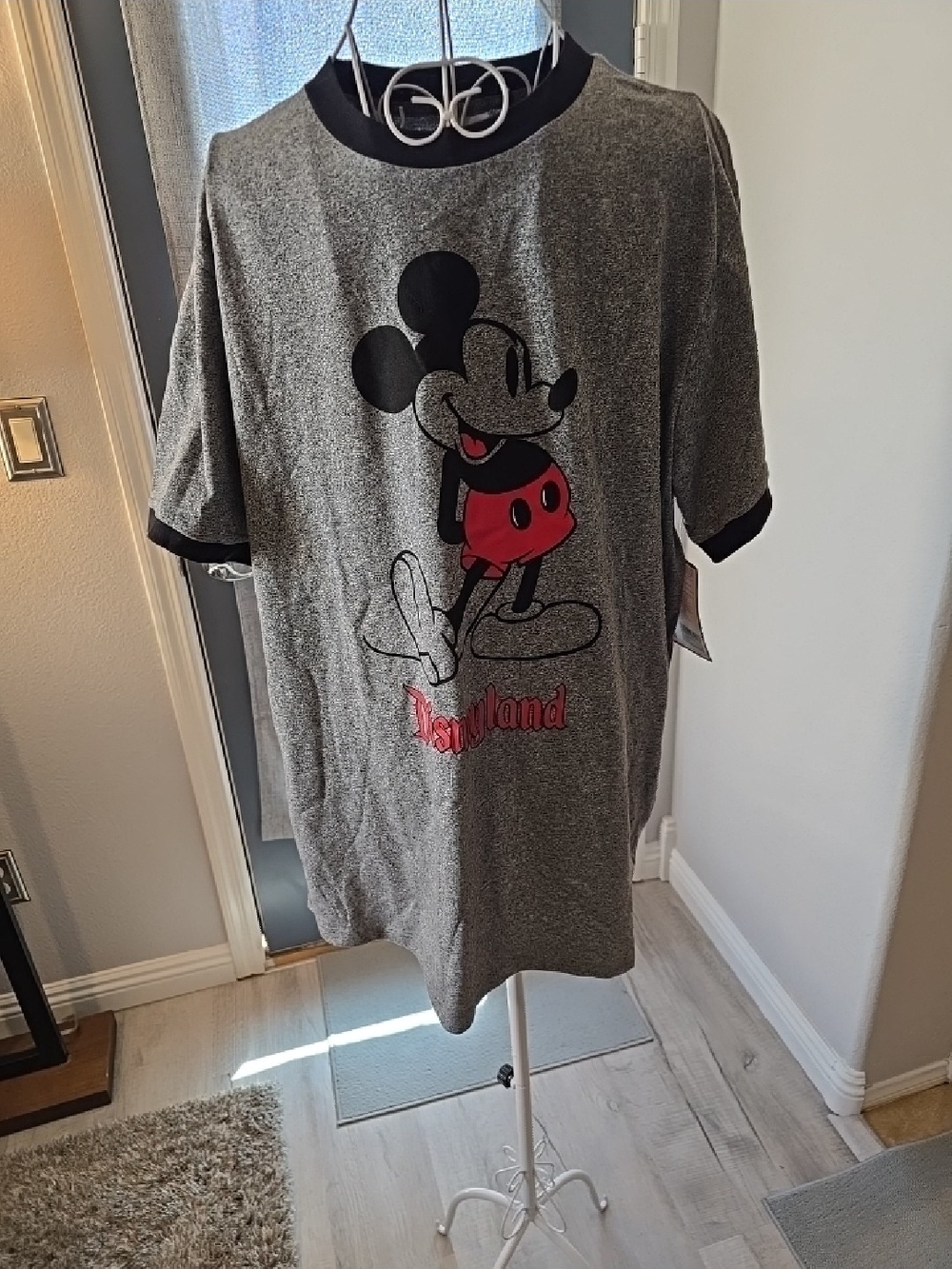 Disney Gray Short Sleeve Tee with Black Trim and Red Mickey